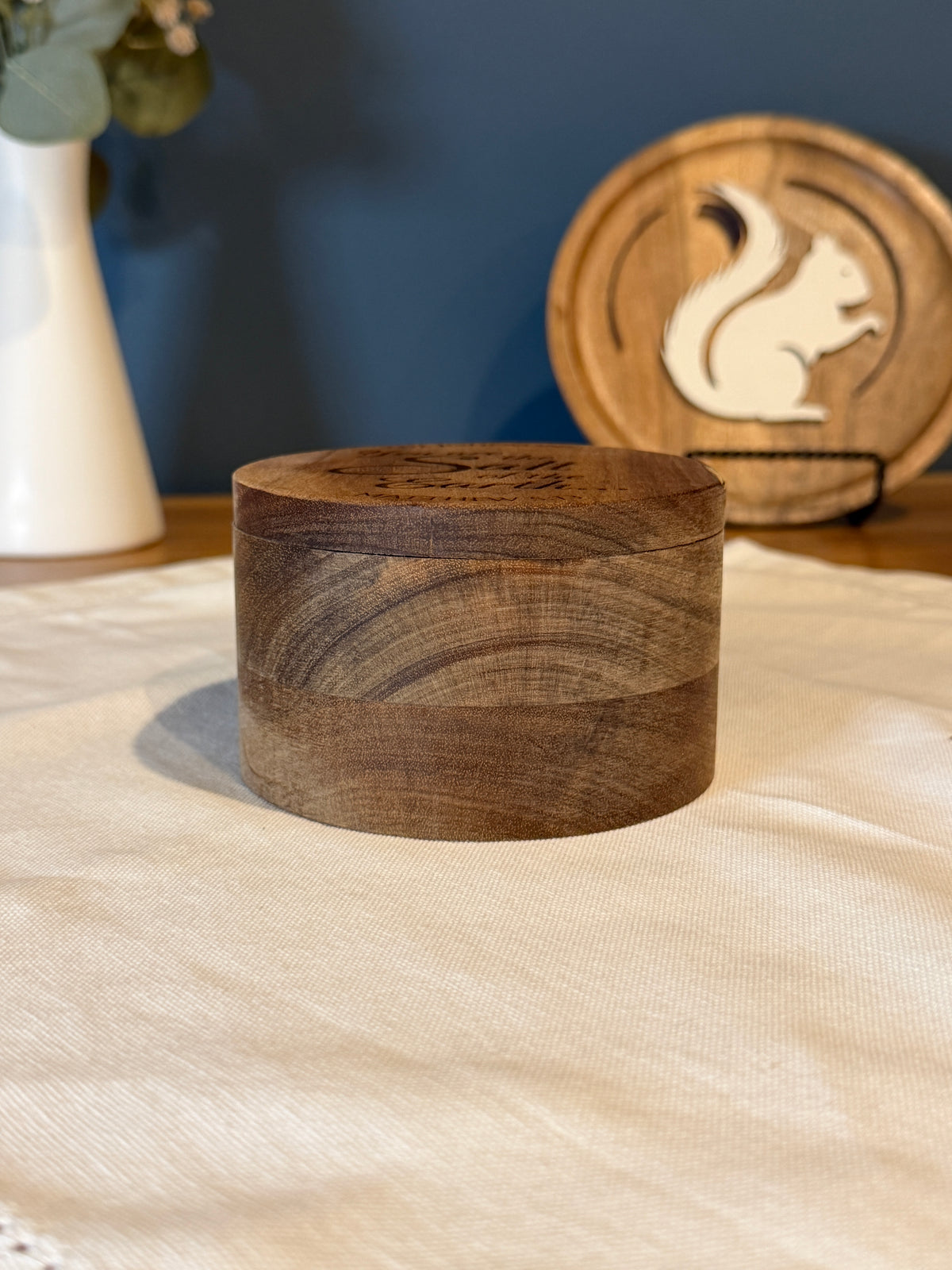 Engraved Acacia Wood Salt Cellar